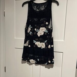 Torrid Black and White Floral Tank Top